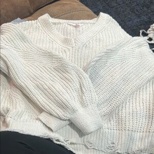 V-Neck Sweater in Blue with Ribbed Knit